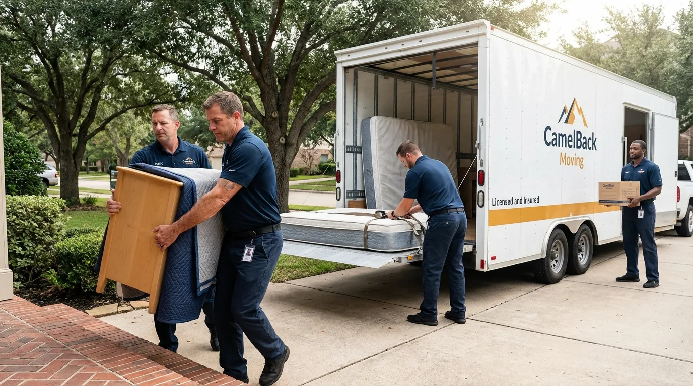 Crew loading residential truck for cross-state move from Etna, ME