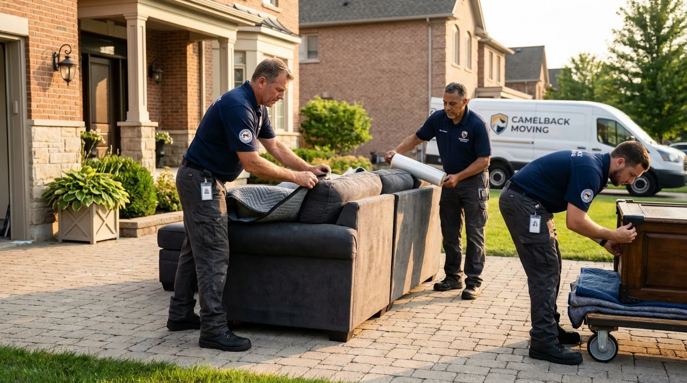 Large estate moving crew wrapping furniture in Etna, ME